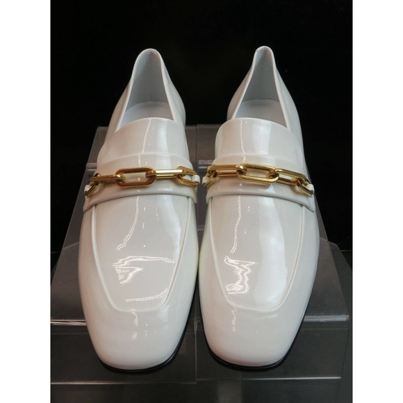 NIB BURBERRY CHILLCOT WHITE PATENT LEATHER GOLD CHAIN LOGO FLATS LOAFERS 40.5 - Picture 4 of 12